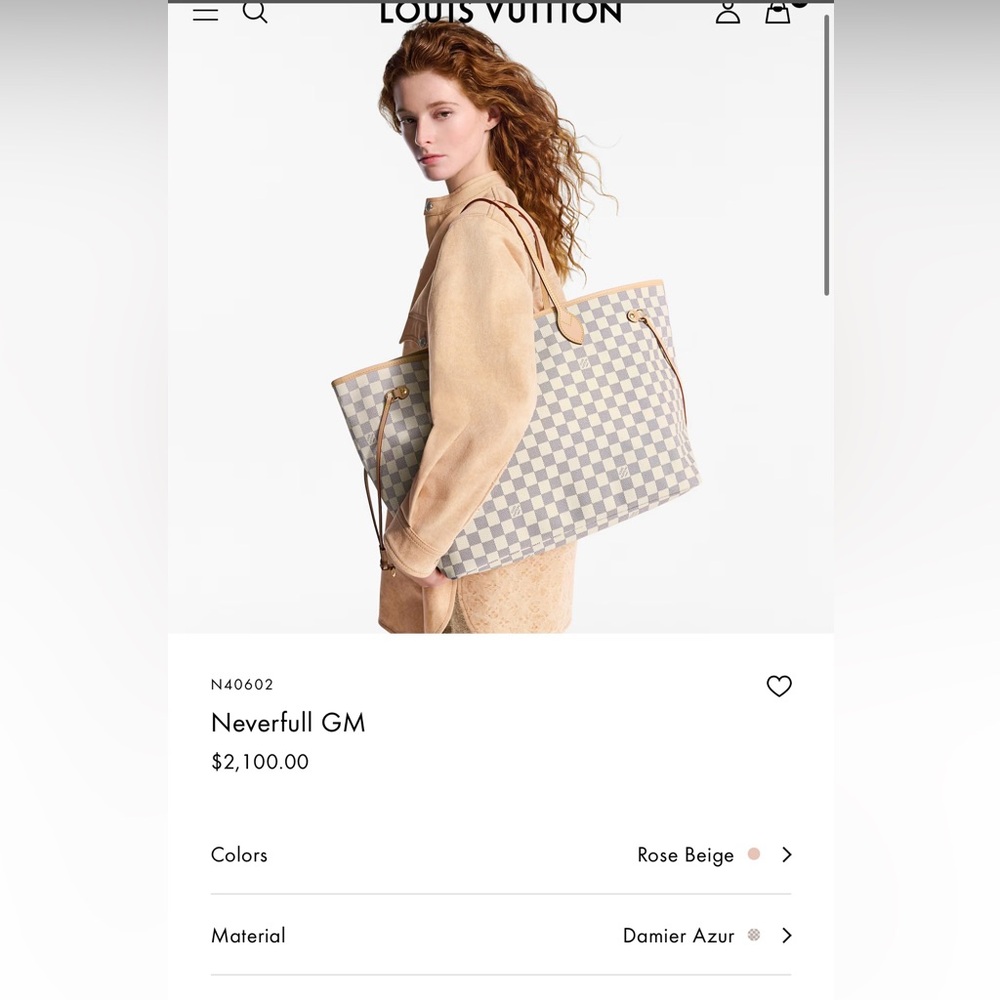 Louis Vuitton Neverfull GM Damier Azur in Rose Beige